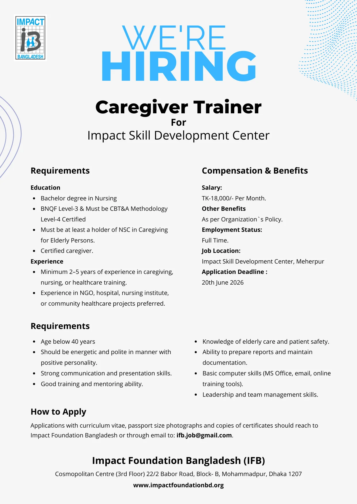 IFB Job Vacancy Caregiver